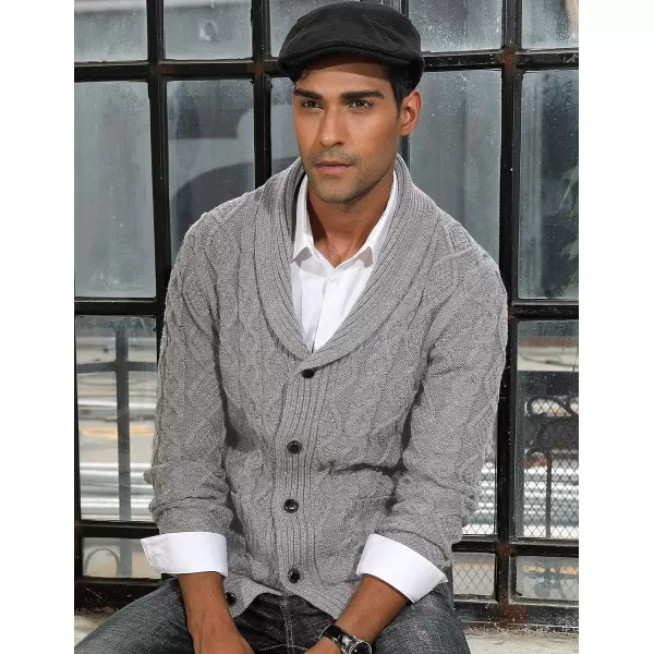 PJ PAUL JONES Men's Shawl Collar Cardigan Sweaters Cable Knitted Aran Sweater with Buttons