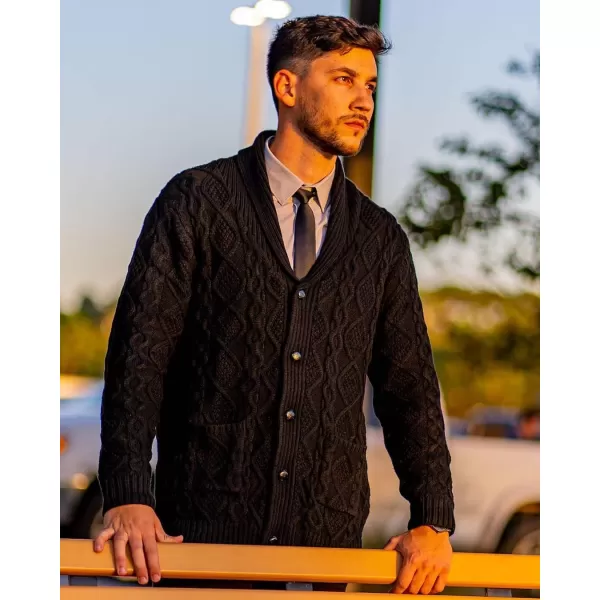 PJ PAUL JONES Men's Shawl Collar Cardigan Sweaters Cable Knitted Aran Sweater with Buttons