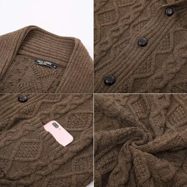 PJ PAUL JONES Men's Shawl Collar Cardigan Sweaters Cable Knitted Aran Sweater with Buttons