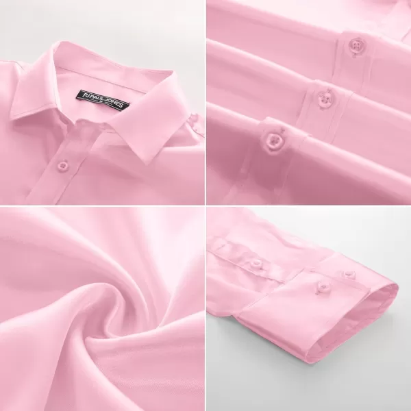 PJ PAUL JONES Men's Shiny Satin Dress Shirts Long Sleeve Button Down Silk Shirt with Bow Tie