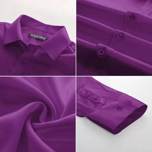 PJ PAUL JONES Men's Shiny Satin Dress Shirts Long Sleeve Button Down Silk Shirt with Bow Tie