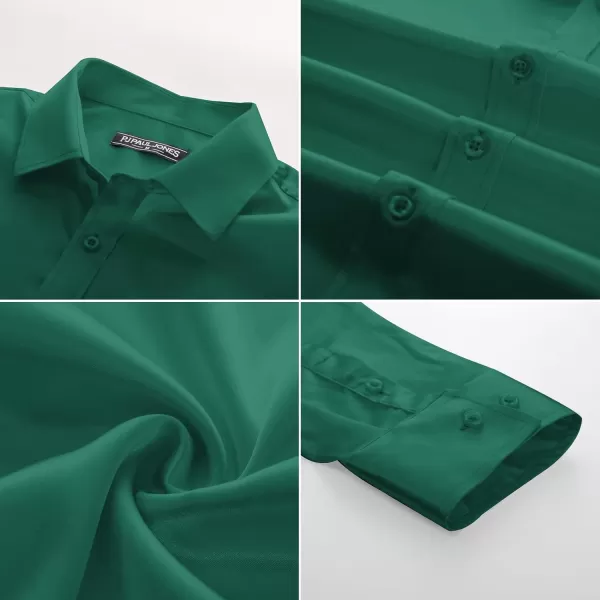 PJ PAUL JONES Men's Shiny Satin Dress Shirts Long Sleeve Button Down Silk Shirt with Bow Tie