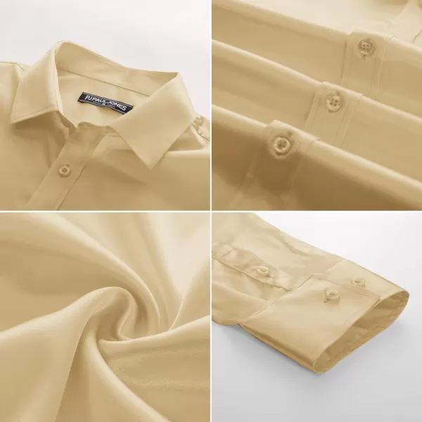 PJ PAUL JONES Men's Shiny Satin Dress Shirts Long Sleeve Button Down Silk Shirt with Bow Tie