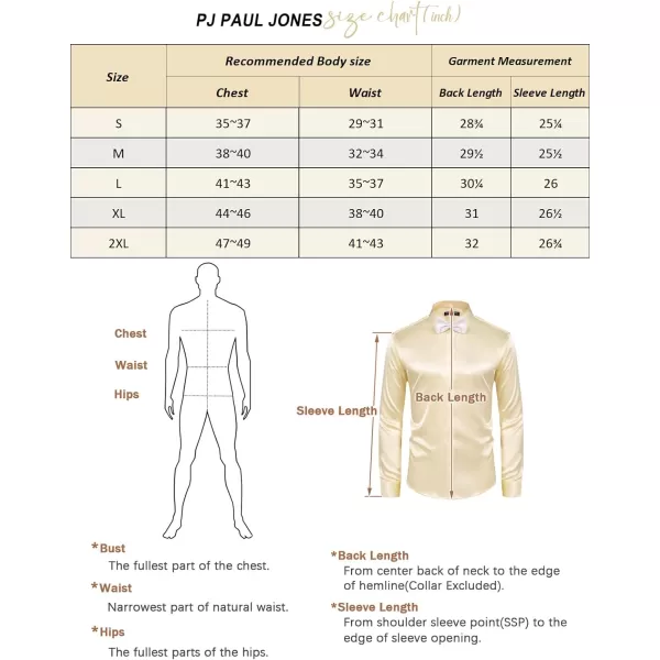 PJ PAUL JONES Men's Shiny Satin Dress Shirts Long Sleeve Button Down Silk Shirt with Bow Tie
