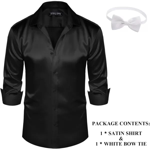 PJ PAUL JONES Men's Shiny Satin Dress Shirts Long Sleeve Button Down Silk Shirt with Bow Tie