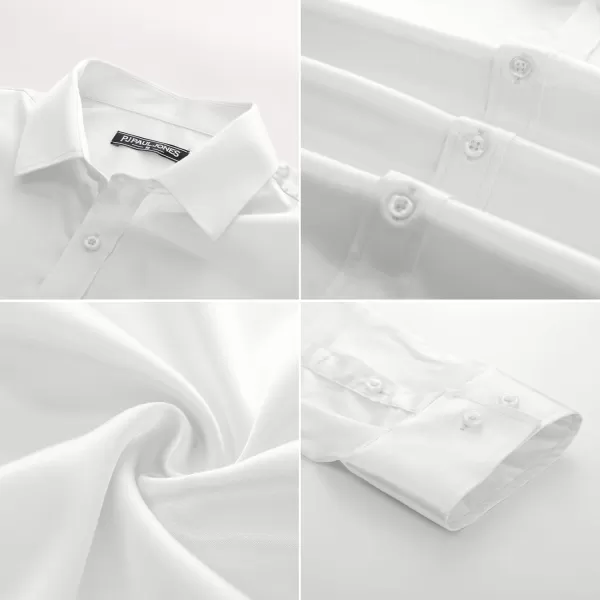 PJ PAUL JONES Men's Shiny Satin Dress Shirts Long Sleeve Button Down Silk Shirt with Bow Tie