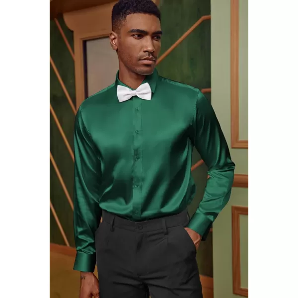 PJ PAUL JONES Men's Shiny Satin Dress Shirts Long Sleeve Button Down Silk Shirt with Bow Tie