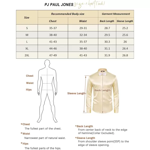 PJ PAUL JONES Men's Shiny Satin Dress Shirts Long Sleeve Button Down Silk Shirt with Bow Tie