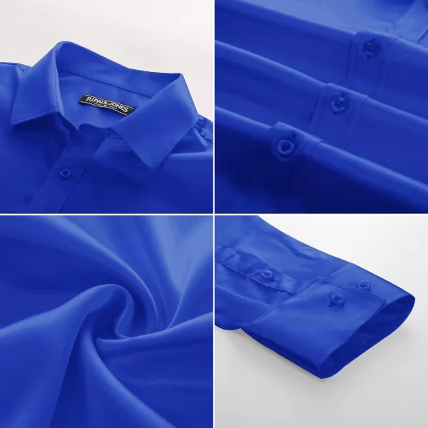 PJ PAUL JONES Men's Shiny Satin Dress Shirts Long Sleeve Button Down Silk Shirt with Bow Tie