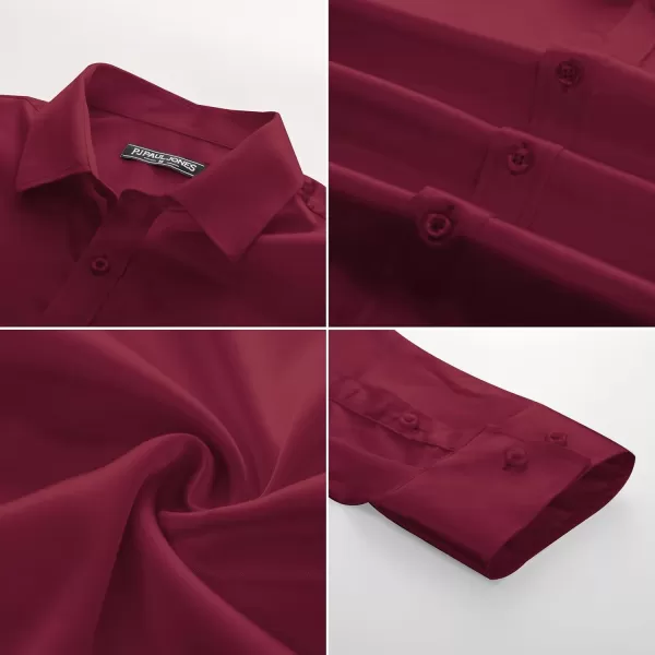 PJ PAUL JONES Men's Shiny Satin Dress Shirts Long Sleeve Button Down Silk Shirt with Bow Tie