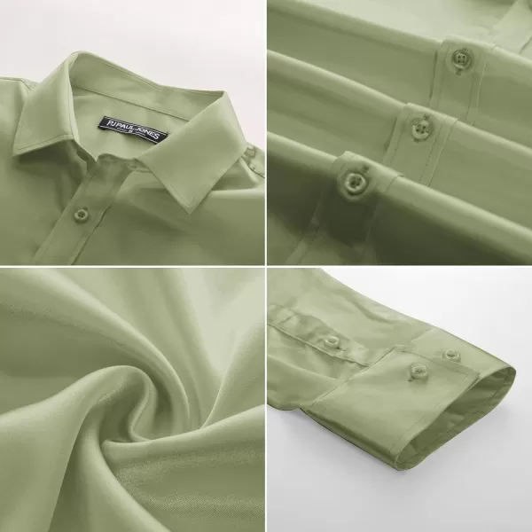 PJ PAUL JONES Men's Shiny Satin Dress Shirts Long Sleeve Button Down Silk Shirt with Bow Tie