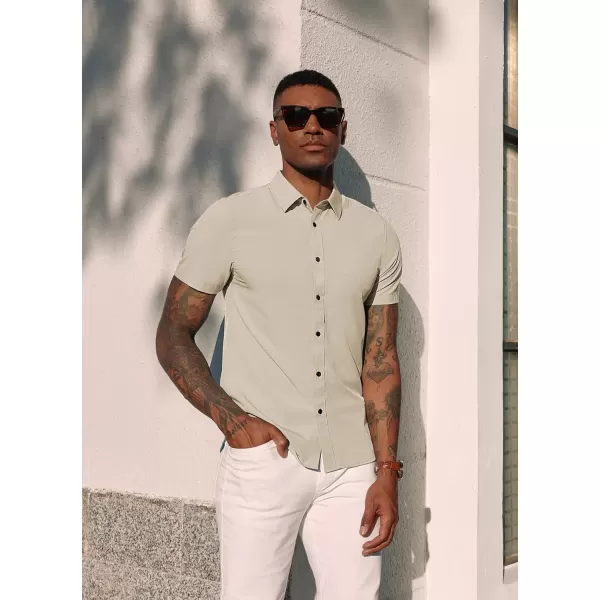 PJ PAUL JONES Mens Short Sleeve Button Down Shirts Wrinkle Free Stretch Dress Shirts for Men Casual Formal Shirt