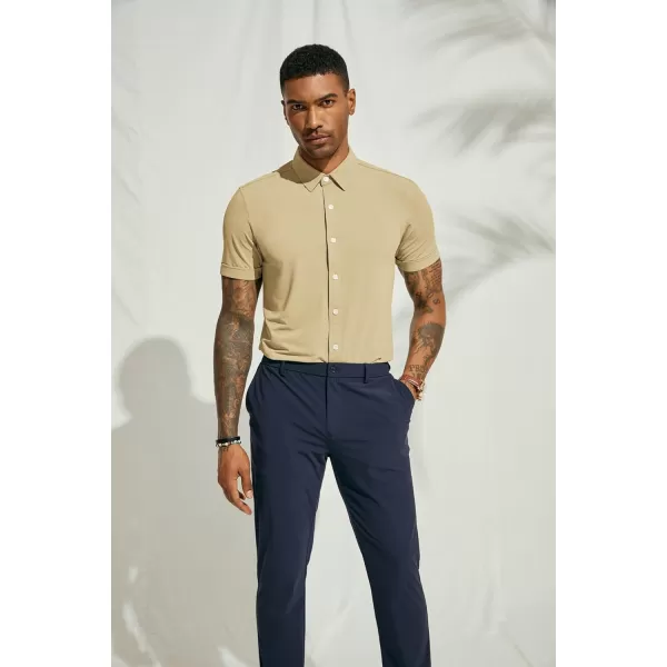 PJ PAUL JONES Mens Short Sleeve Casual Button Down Shirts 4-Way Stretch Travel Dress Shirt