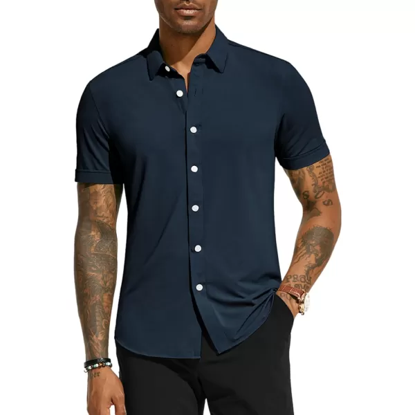 PJ PAUL JONES Mens Short Sleeve Casual Button Down Shirts 4-Way Stretch Travel Dress Shirt