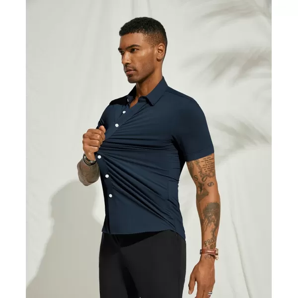 PJ PAUL JONES Mens Short Sleeve Casual Button Down Shirts 4-Way Stretch Travel Dress Shirt