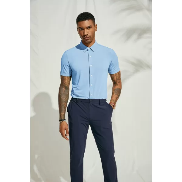 PJ PAUL JONES Mens Short Sleeve Casual Button Down Shirts 4-Way Stretch Travel Dress Shirt