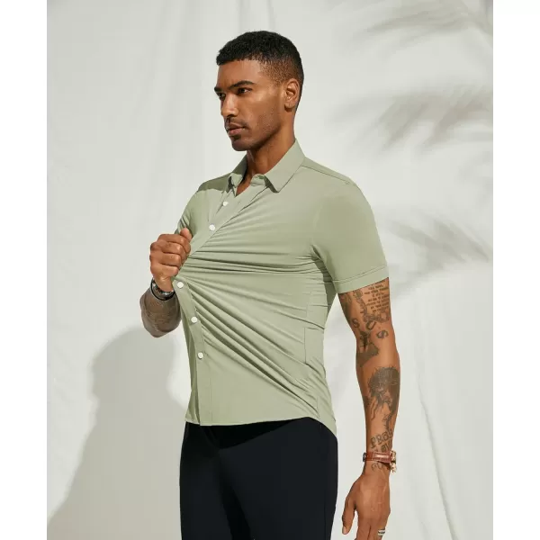 PJ PAUL JONES Mens Short Sleeve Casual Button Down Shirts 4-Way Stretch Travel Dress Shirt