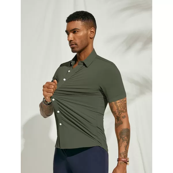 PJ PAUL JONES Mens Short Sleeve Casual Button Down Shirts 4-Way Stretch Travel Dress Shirt