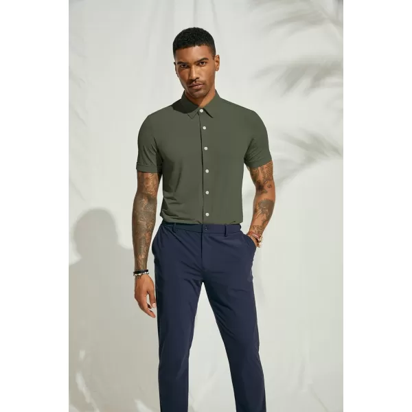 PJ PAUL JONES Mens Short Sleeve Casual Button Down Shirts 4-Way Stretch Travel Dress Shirt