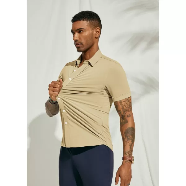 PJ PAUL JONES Mens Short Sleeve Casual Button Down Shirts 4-Way Stretch Travel Dress Shirt