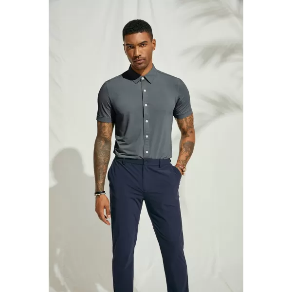 PJ PAUL JONES Mens Short Sleeve Casual Button Down Shirts 4-Way Stretch Travel Dress Shirt