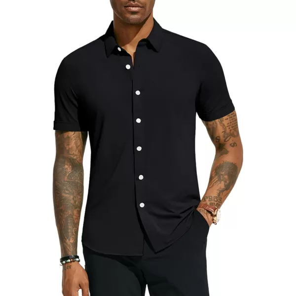PJ PAUL JONES Mens Short Sleeve Casual Button Down Shirts 4-Way Stretch Travel Dress Shirt