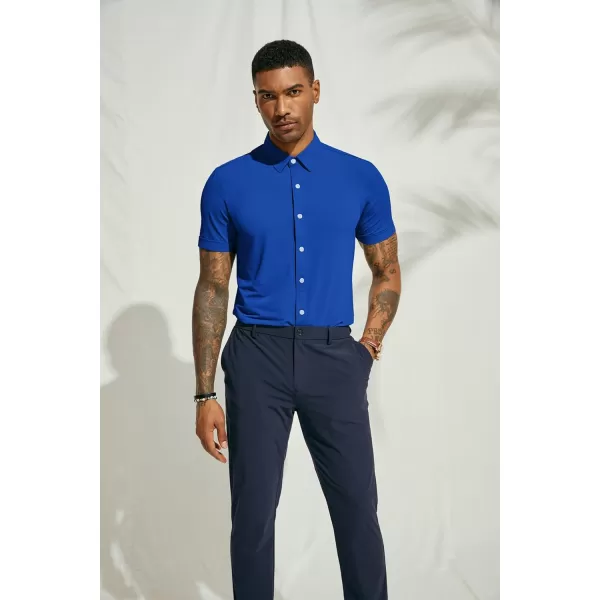 PJ PAUL JONES Mens Short Sleeve Casual Button Down Shirts 4-Way Stretch Travel Dress Shirt