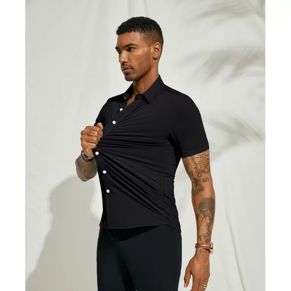 PJ PAUL JONES Mens Short Sleeve Casual Button Down Shirts 4-Way Stretch Travel Dress Shirt