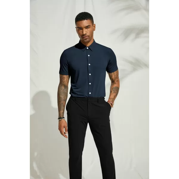 PJ PAUL JONES Mens Short Sleeve Casual Button Down Shirts 4-Way Stretch Travel Dress Shirt