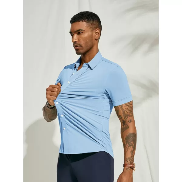 PJ PAUL JONES Mens Short Sleeve Casual Button Down Shirts 4-Way Stretch Travel Dress Shirt