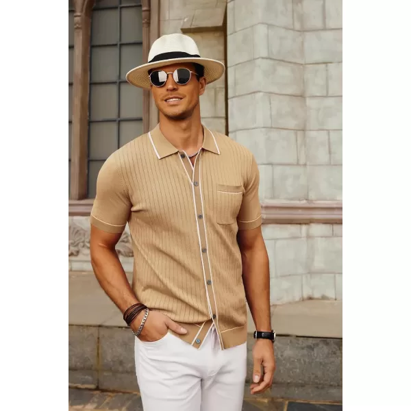 PJ PAUL JONES Men's Short Sleeve Knit Polo Shirt Vintage Button Down Golf Polo