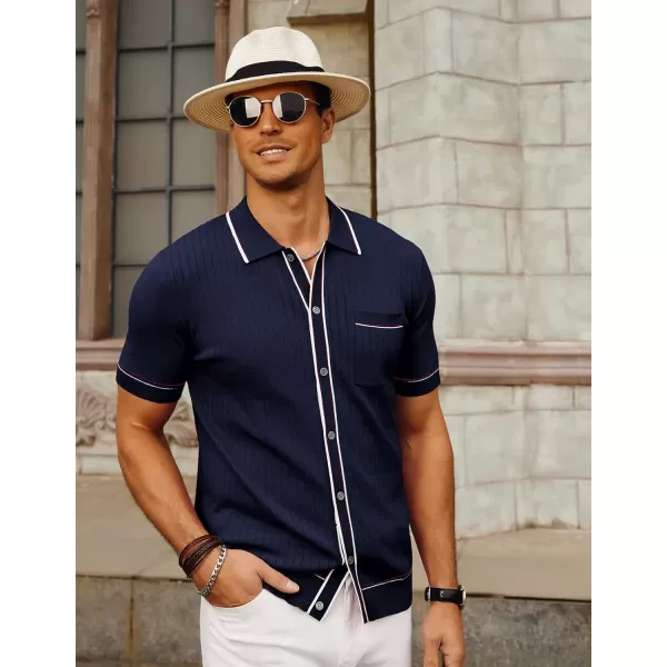 PJ PAUL JONES Men's Short Sleeve Knit Polo Shirt Vintage Button Down Golf Polo