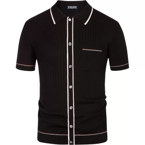 PJ PAUL JONES Men's Short Sleeve Knit Polo Shirt Vintage Button Down Golf Polo
