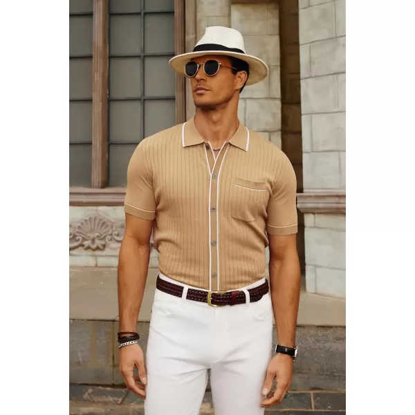 PJ PAUL JONES Men's Short Sleeve Knit Polo Shirt Vintage Button Down Golf Polo