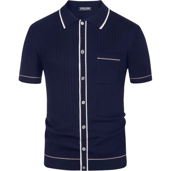 PJ PAUL JONES Men's Short Sleeve Knit Polo Shirt Vintage Button Down Golf Polo