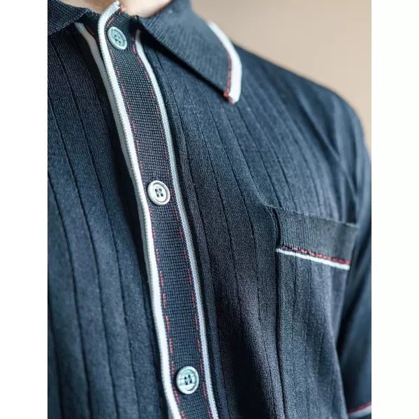 PJ PAUL JONES Men's Short Sleeve Knit Polo Shirt Vintage Button Down Golf Polo