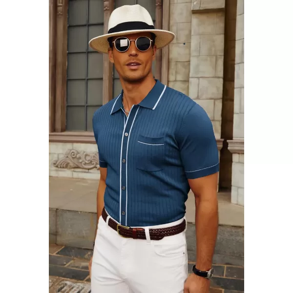 PJ PAUL JONES Men's Short Sleeve Knit Polo Shirt Vintage Button Down Golf Polo