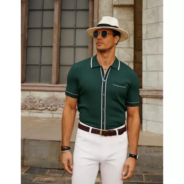 PJ PAUL JONES Men's Short Sleeve Knit Polo Shirt Vintage Button Down Golf Polo