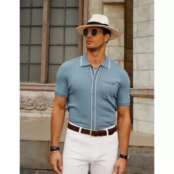 PJ PAUL JONES Men's Short Sleeve Knit Polo Shirt Vintage Button Down Golf Polo