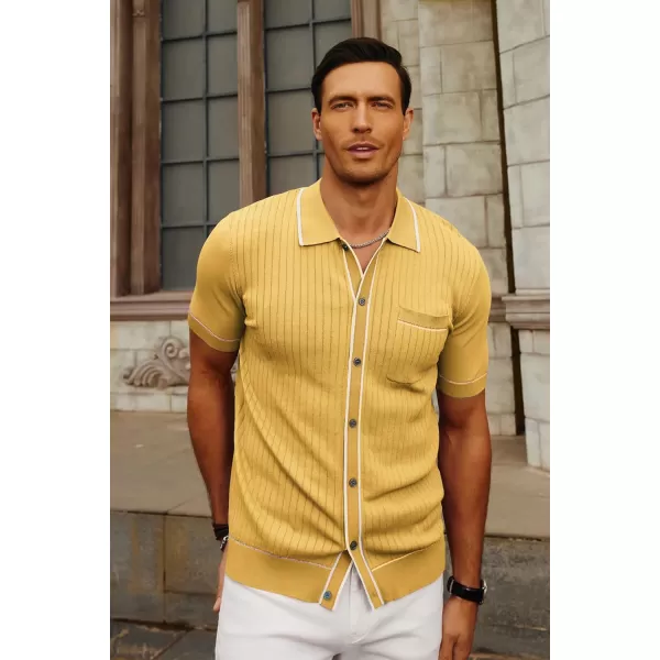 PJ PAUL JONES Men's Short Sleeve Knit Polo Shirt Vintage Button Down Golf Polo