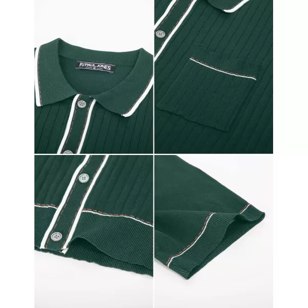 PJ PAUL JONES Men's Short Sleeve Knit Polo Shirt Vintage Button Down Golf Polo