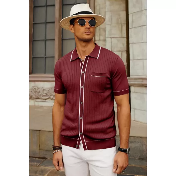 PJ PAUL JONES Men's Short Sleeve Knit Polo Shirt Vintage Button Down Golf Polo
