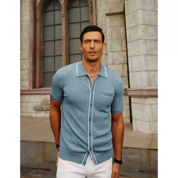 PJ PAUL JONES Men's Short Sleeve Knit Polo Shirt Vintage Button Down Golf Polo