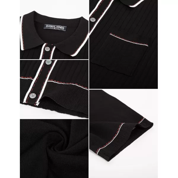 PJ PAUL JONES Men's Short Sleeve Knit Polo Shirt Vintage Button Down Golf Polo