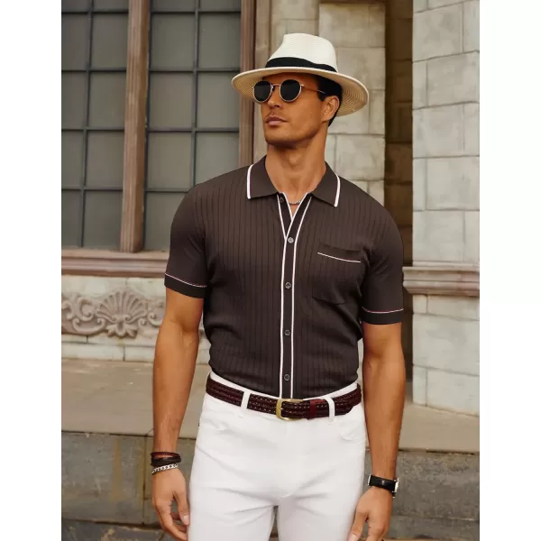 PJ PAUL JONES Men's Short Sleeve Knit Polo Shirt Vintage Button Down Golf Polo