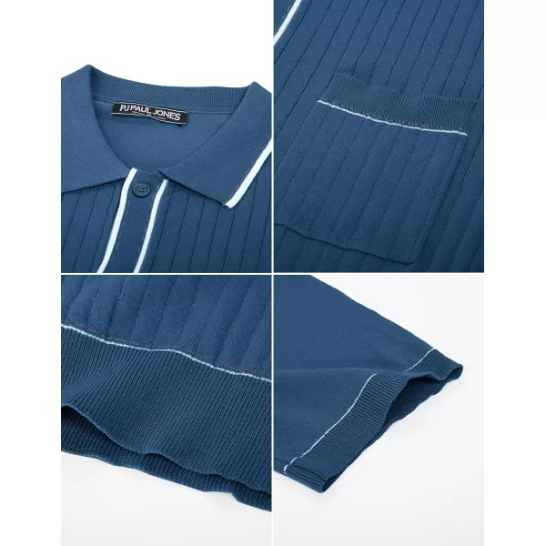 PJ PAUL JONES Men's Short Sleeve Knit Polo Shirt Vintage Button Down Golf Polo