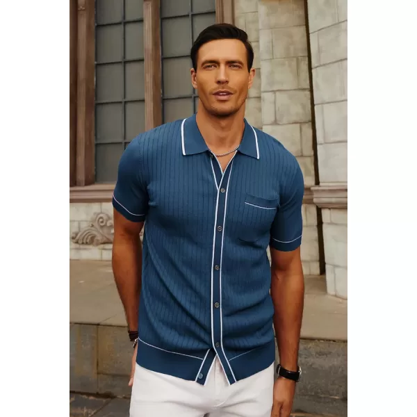 PJ PAUL JONES Men's Short Sleeve Knit Polo Shirt Vintage Button Down Golf Polo