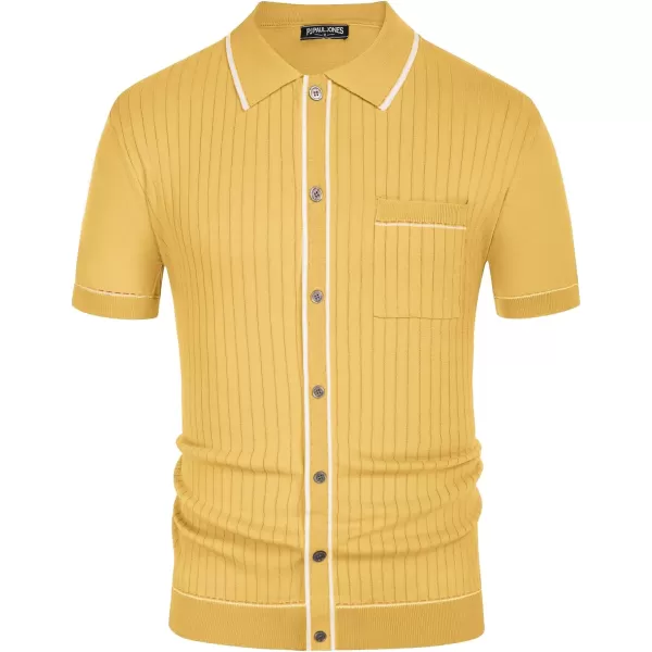 PJ PAUL JONES Men's Short Sleeve Knit Polo Shirt Vintage Button Down Golf Polo