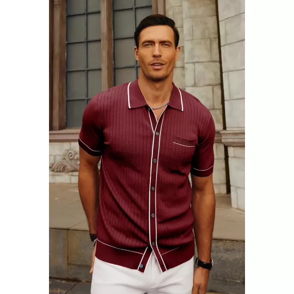 PJ PAUL JONES Men's Short Sleeve Knit Polo Shirt Vintage Button Down Golf Polo