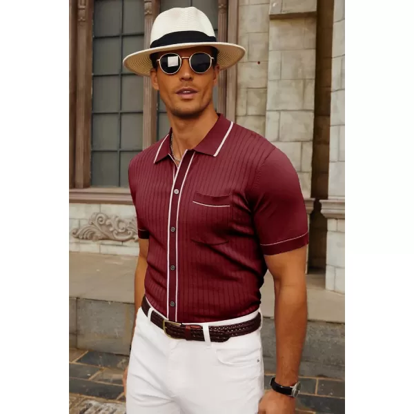 PJ PAUL JONES Men's Short Sleeve Knit Polo Shirt Vintage Button Down Golf Polo